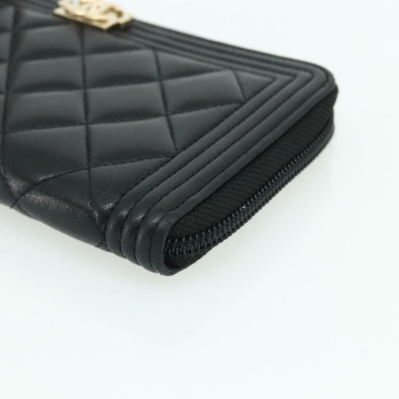 【日本直送】香奈兒 (CHANEL) 絎縫 Boy Chanel 長款錢包，羊皮材質，黑色，金色雙C標誌，正品編號 178780A-6