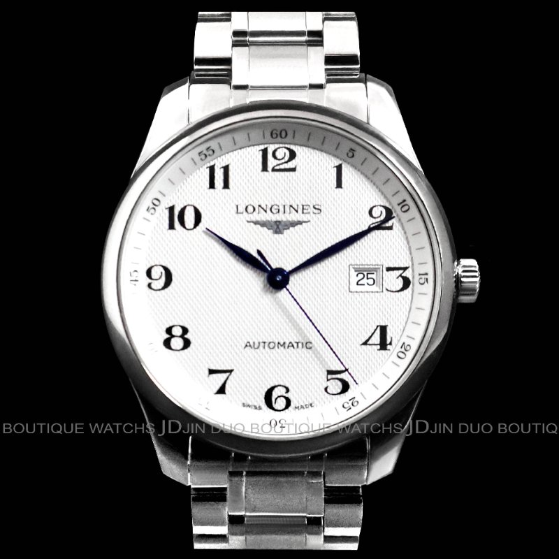 金鐸精品~2525 LONGINES浪琴Master巨擘系列銀白色麥粒紋面盤42mm自動上鍊男用腕錶-0