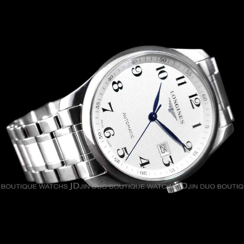 金鐸精品~2525 LONGINES浪琴Master巨擘系列銀白色麥粒紋面盤42mm自動上鍊男用腕錶-1