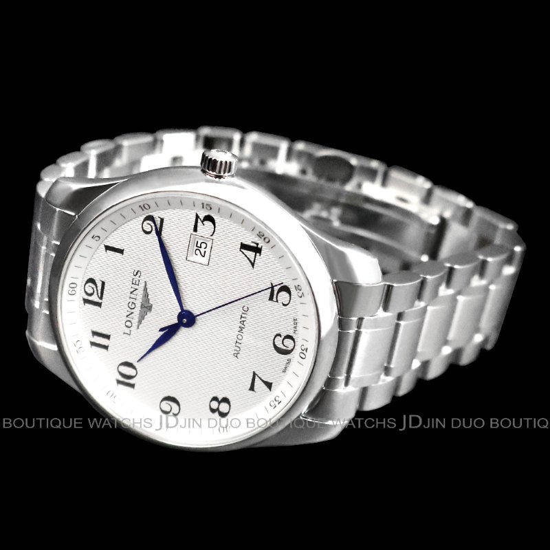 金鐸精品~2525 LONGINES浪琴Master巨擘系列銀白色麥粒紋面盤42mm自動上鍊男用腕錶-3