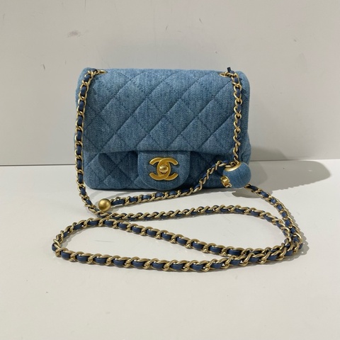🆕Chanel香奈兒 金球丹寧牛仔方胖子 斜背包 蓝色 金扣💗正品