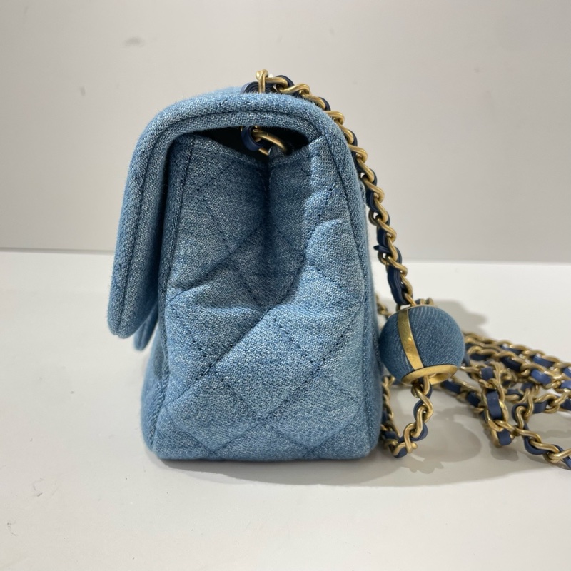 🆕Chanel香奈兒 金球丹寧牛仔方胖子 斜背包 蓝色 金扣💗正品-1