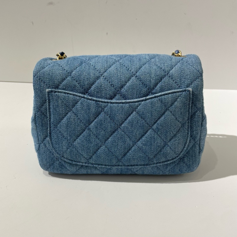 🆕Chanel香奈兒 金球丹寧牛仔方胖子 斜背包 蓝色 金扣💗正品-3