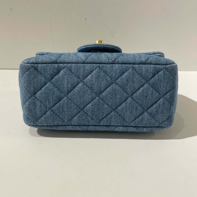 🆕Chanel香奈兒 金球丹寧牛仔方胖子 斜背包 蓝色 金扣💗正品-4
