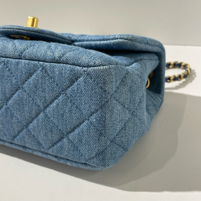 🆕Chanel香奈兒 金球丹寧牛仔方胖子 斜背包 蓝色 金扣💗正品-5