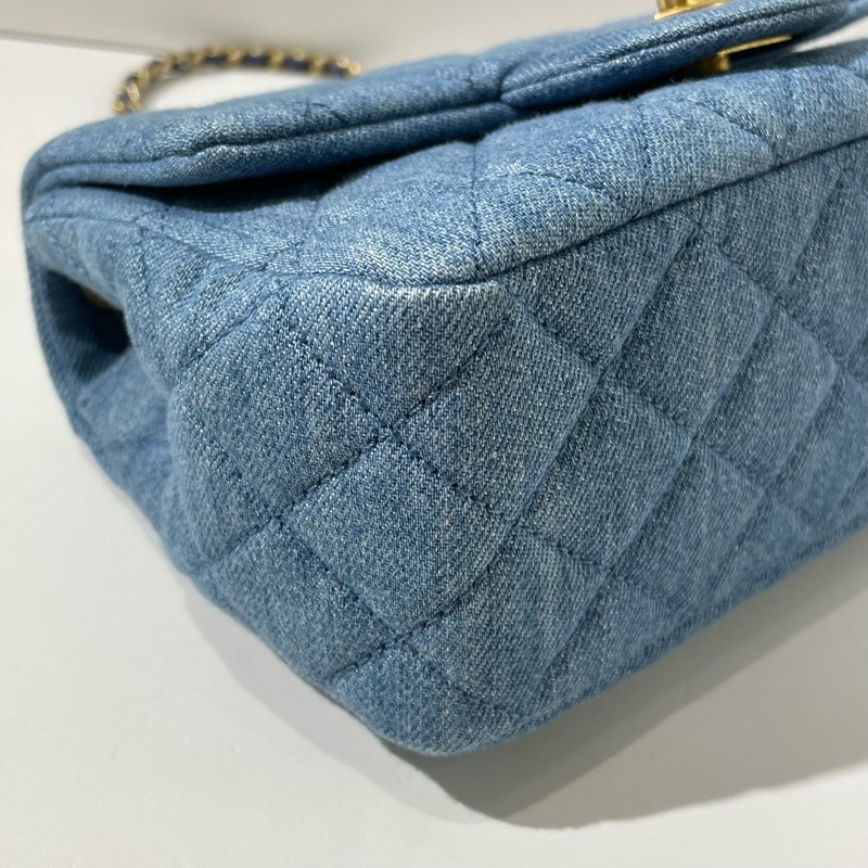🆕Chanel香奈兒 金球丹寧牛仔方胖子 斜背包 蓝色 金扣💗正品-6