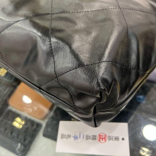 東區正精品㊣CHANEL 22 BAG AS3260 香奈兒黑色全皮金字金幣金鍊肩背包購物袋包小款 RZ6431-5