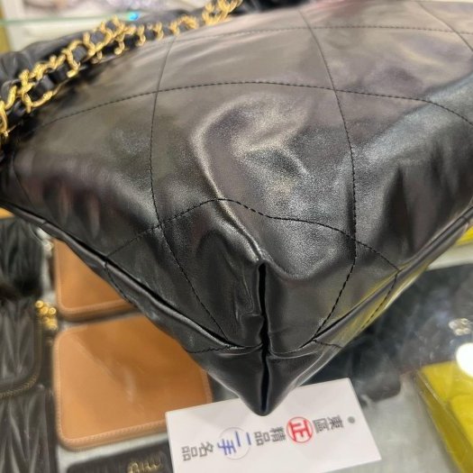 東區正精品㊣CHANEL 22 BAG AS3260 香奈兒黑色全皮金字金幣金鍊肩背包購物袋包小款 RZ6431-6