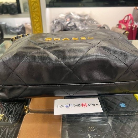 東區正精品㊣CHANEL 22 BAG AS3260 香奈兒黑色全皮金字金幣金鍊肩背包購物袋包小款 RZ6431-9