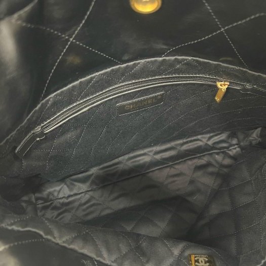 東區正精品㊣CHANEL 22 BAG AS3260 香奈兒黑色全皮金字金幣金鍊肩背包購物袋包小款 RZ6431-10