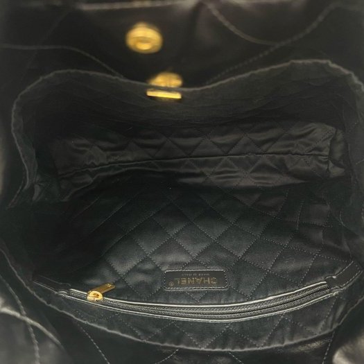 東區正精品㊣CHANEL 22 BAG AS3260 香奈兒黑色全皮金字金幣金鍊肩背包購物袋包小款 RZ6431-11