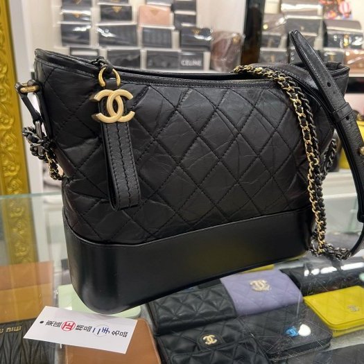 東區正精品㊣CHANEL A93824 香奈兒黑色牛皮金銀雙色皮穿鍊帶流浪包肩背包斜背包中號 RZ6357-1