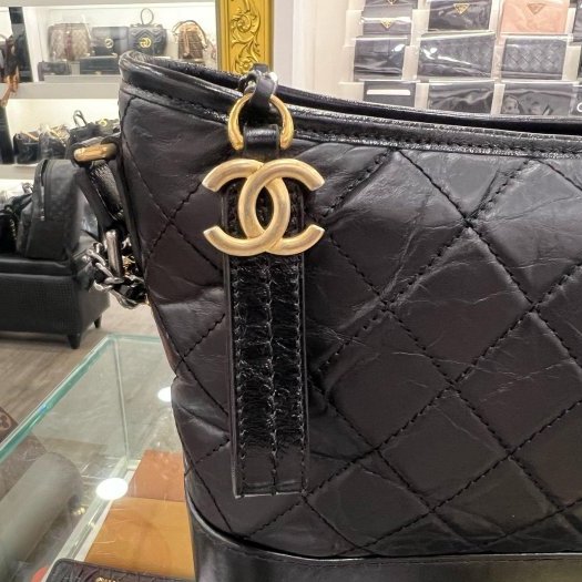 東區正精品㊣CHANEL A93824 香奈兒黑色牛皮金銀雙色皮穿鍊帶流浪包肩背包斜背包中號 RZ6357-2