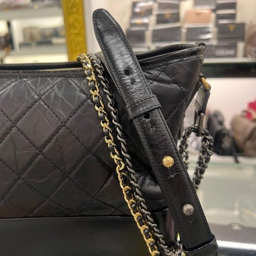 東區正精品㊣CHANEL A93824 香奈兒黑色牛皮金銀雙色皮穿鍊帶流浪包肩背包斜背包中號 RZ6357-3