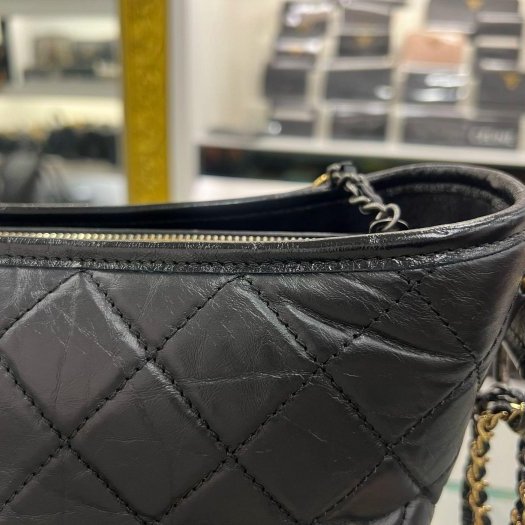 東區正精品㊣CHANEL A93824 香奈兒黑色牛皮金銀雙色皮穿鍊帶流浪包肩背包斜背包中號 RZ6357-4