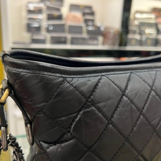 東區正精品㊣CHANEL A93824 香奈兒黑色牛皮金銀雙色皮穿鍊帶流浪包肩背包斜背包中號 RZ6357-6