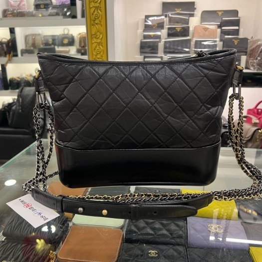 東區正精品㊣CHANEL A93824 香奈兒黑色牛皮金銀雙色皮穿鍊帶流浪包肩背包斜背包中號 RZ6357-12