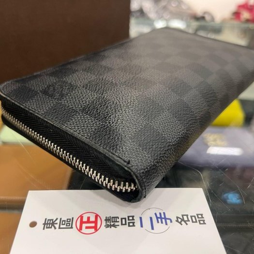 東區正精品㊣LV N60111 黑灰格16卡ㄇ字拉鍊長夾大款 RZ6430-7