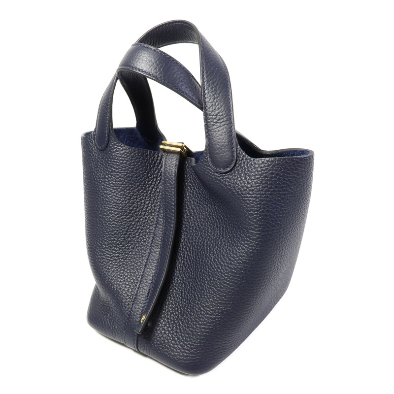 HERMES Clemence皮革Picotin PM手挽袋Bleu Nuit-1