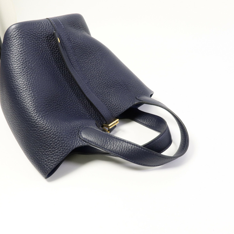 HERMES Clemence皮革Picotin PM手挽袋Bleu Nuit-8