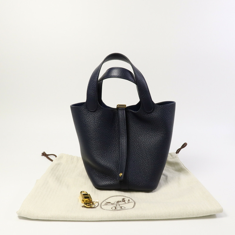 HERMES Clemence皮革Picotin PM手挽袋Bleu Nuit-9