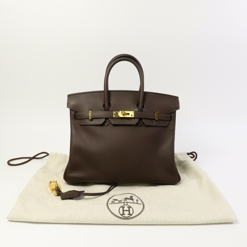 HERMES Swift皮革Birkin 25手挽袋Chocolat-10