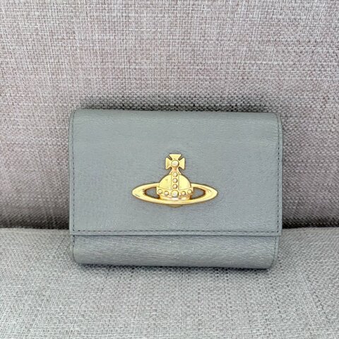 Vivenne Westwood 已絕版淺灰藍 口金中短夾