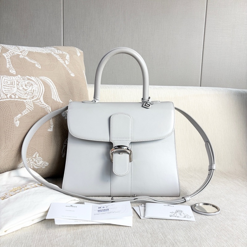 🌷帶保卡！Delvaux 德爾沃Brillant 手提單肩包 灰色銀扣-0