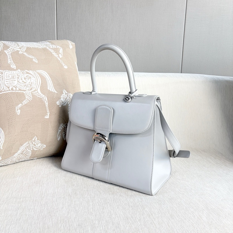 🌷帶保卡！Delvaux 德爾沃Brillant 手提單肩包 灰色銀扣-3