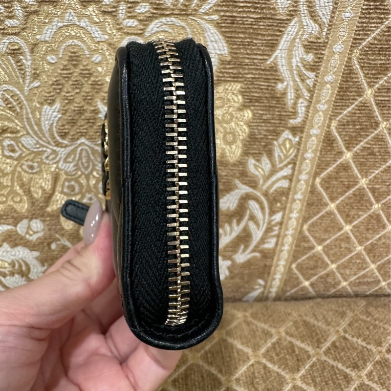 Chanel 黑羊皮霧金釦大菱格19ㄇ拉零錢卡包AP0949-3
