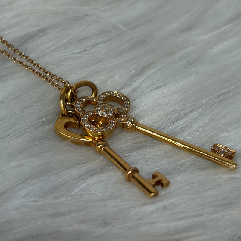 TIFFANY 蒂芬妮 750 黃K金 愛心 皇冠 KEY KEYS 鑰匙 心鎖 鑽石 項鍊 鍊-1