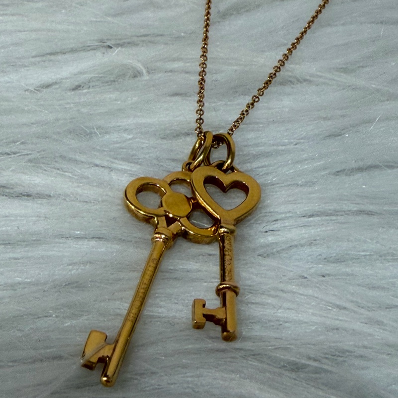 TIFFANY 蒂芬妮 750 黃K金 愛心 皇冠 KEY KEYS 鑰匙 心鎖 鑽石 項鍊 鍊-4