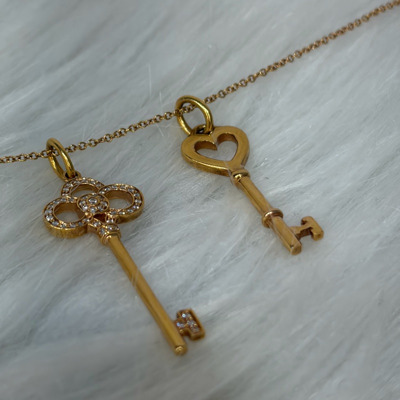 TIFFANY 蒂芬妮 750 黃K金 愛心 皇冠 KEY KEYS 鑰匙 心鎖 鑽石 項鍊 鍊-18