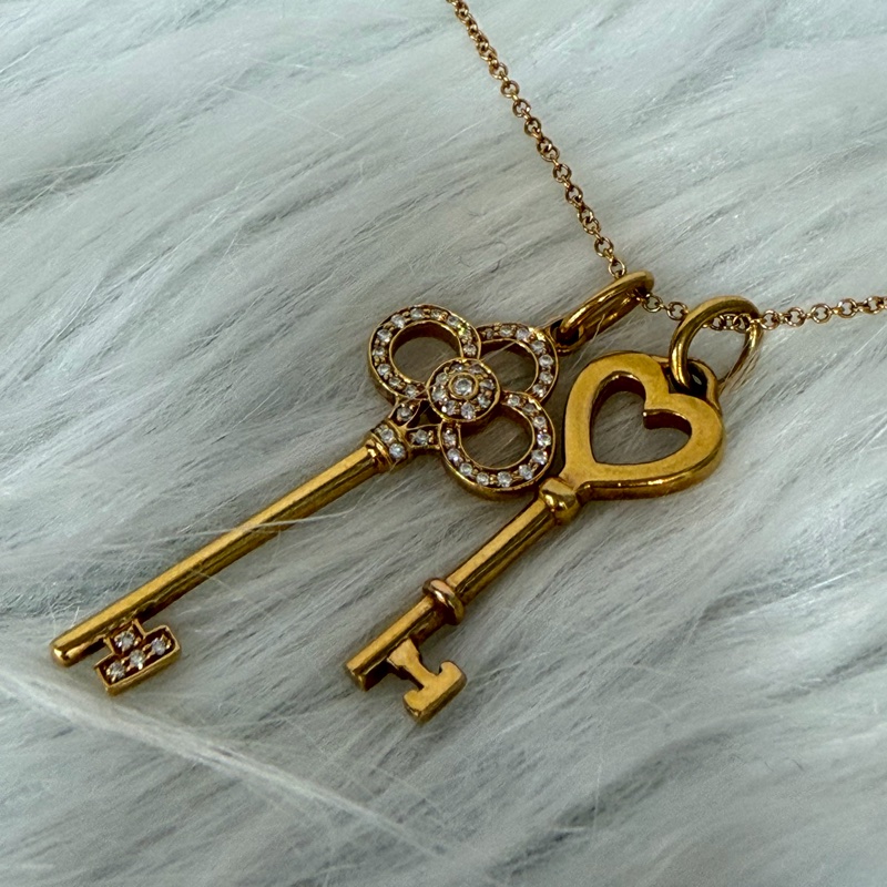 TIFFANY 蒂芬妮 750 黃K金 愛心 皇冠 KEY KEYS 鑰匙 心鎖 鑽石 項鍊 鍊-19