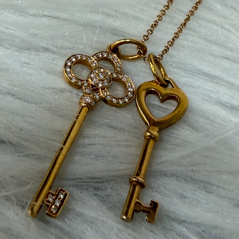 TIFFANY 蒂芬妮 750 黃K金 愛心 皇冠 KEY KEYS 鑰匙 心鎖 鑽石 項鍊 鍊-20