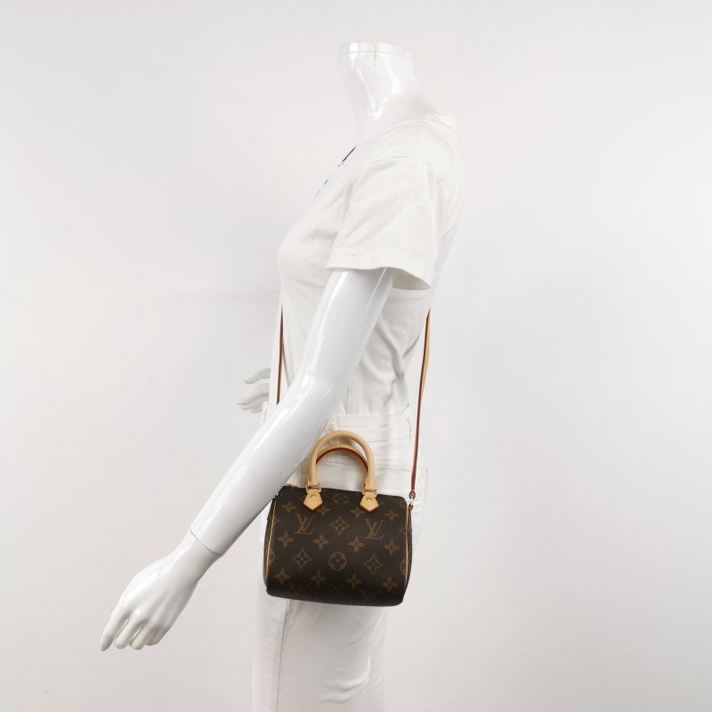 Louis Vuitton (LV) SpeedyNano植鞣革Monogram印花波士頓包斜背包肩肩包-1