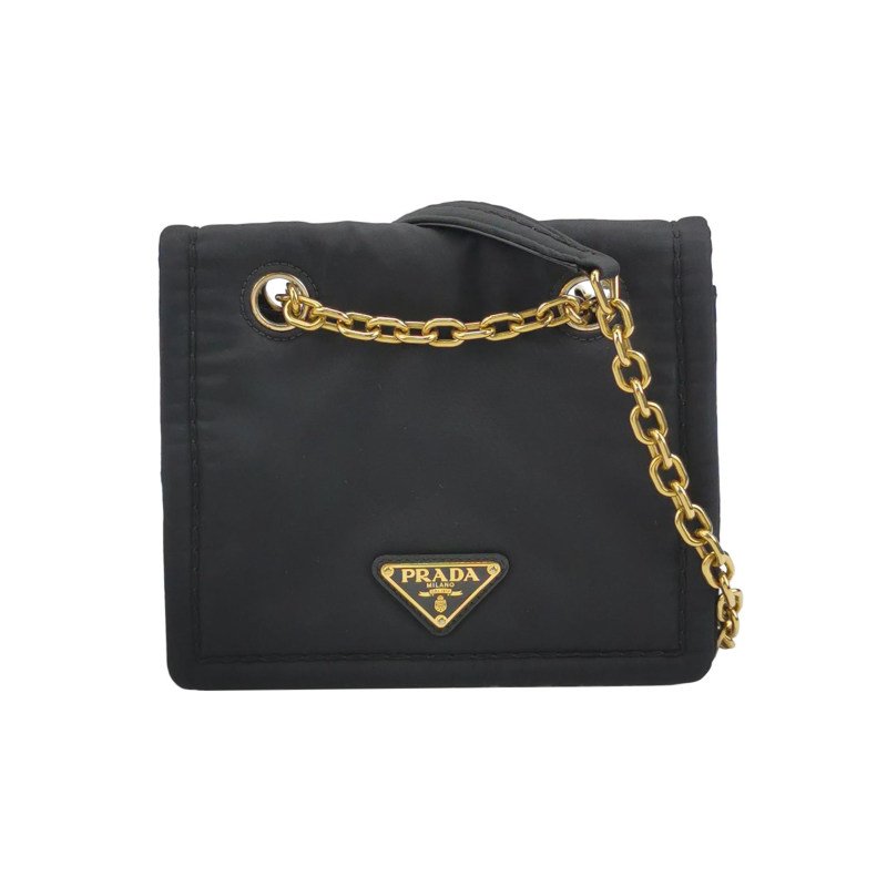 Prada 牛皮尼龍布純色三角標誌斜背包單肩包-0