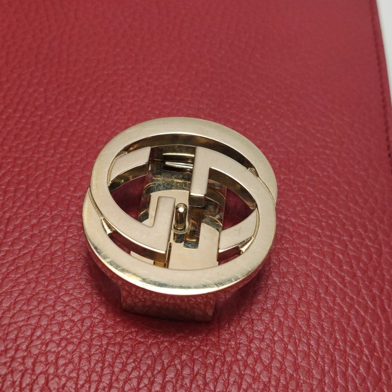 Gucci Interlocking G牛皮純色互扣式雙G單肩包-11