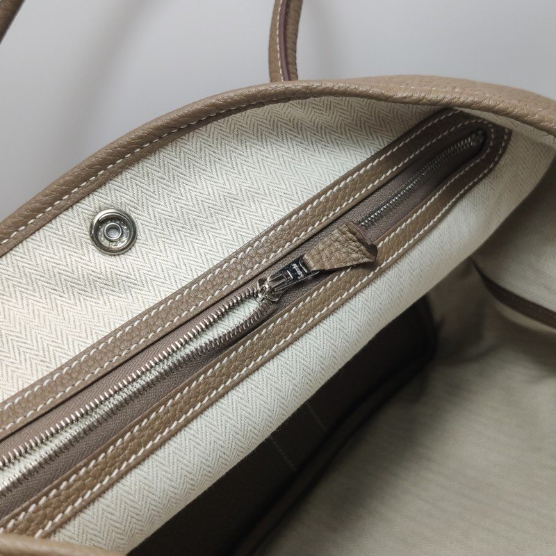 Hermes Garden Party花園包36手提包Negonda牛皮銀扣18etoupe大象灰D刻-12
