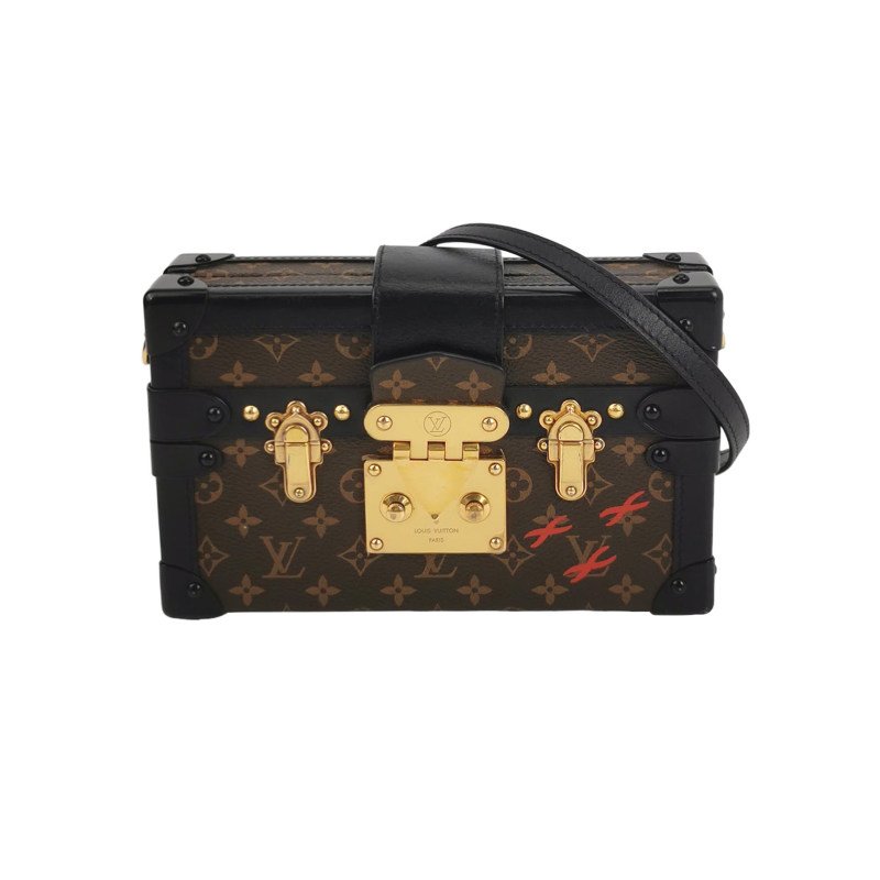 Louis Vuitton (LV) Petite Malle小盒子小號牛皮Monogram印花S-lock鎖扣斜挎包肩包-0