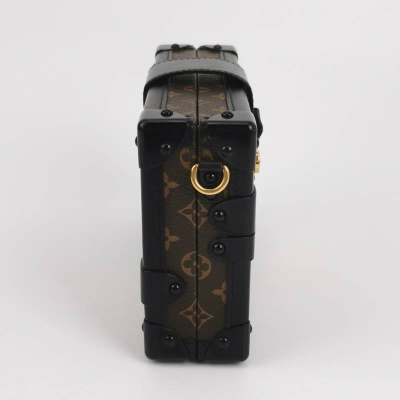Louis Vuitton (LV) Petite Malle小盒子小號牛皮Monogram印花S-lock鎖扣斜挎包肩包-3