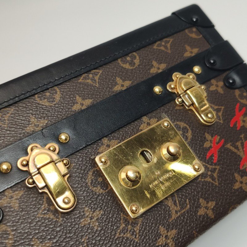 Louis Vuitton (LV) Petite Malle小盒子小號牛皮Monogram印花S-lock鎖扣斜挎包肩包-11
