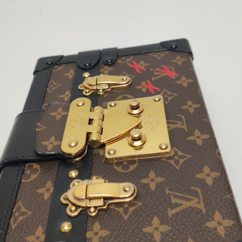 Louis Vuitton (LV) Petite Malle小盒子小號牛皮Monogram印花S-lock鎖扣斜挎包肩包-13
