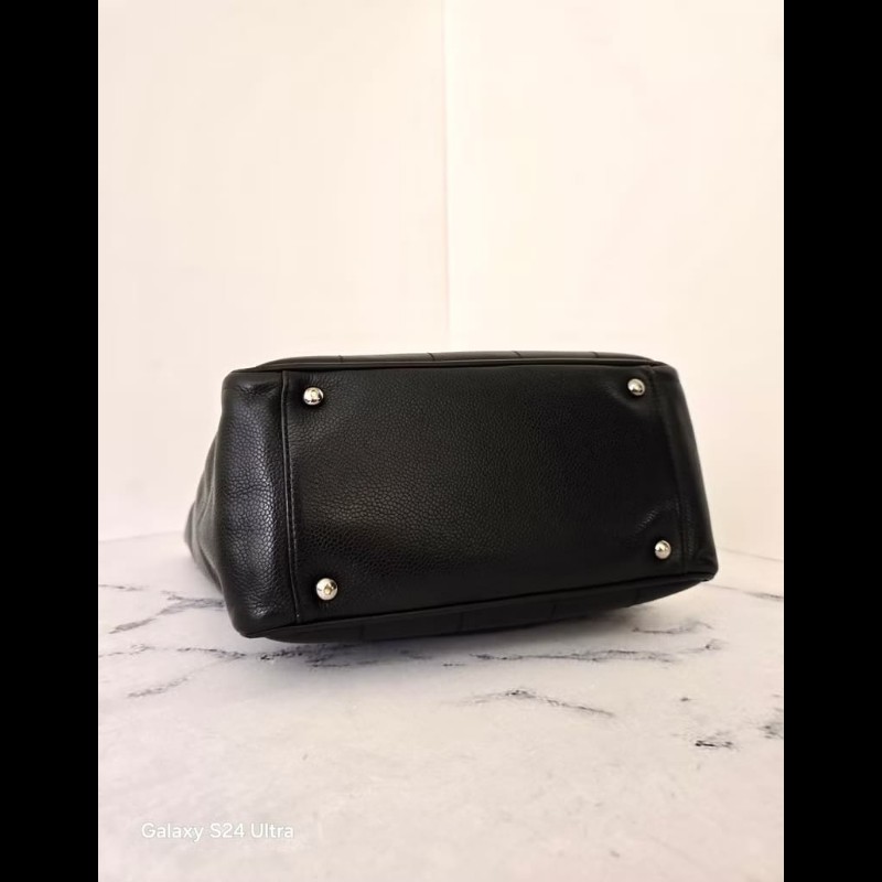 【LA LUNE】絕版中古包 Chanel黑色銀冰格魚子醬托特包 斜背包 單肩包 側背包小包-6