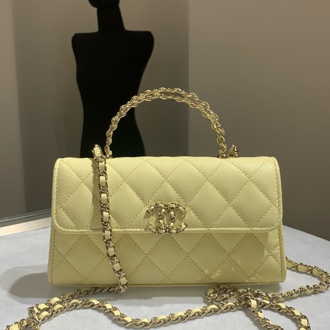 99新💚Chanel香奈兒 小雞黃 荔枝皮 橫版 Kelly 大號斜背包手提包✨正品保障❤️
