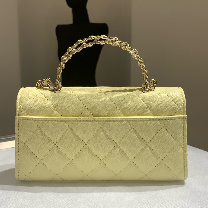99新💚Chanel香奈兒 小雞黃 荔枝皮 橫版 Kelly 大號斜背包手提包✨正品保障❤️-4