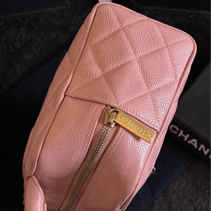 香奈兒/Chanel 粉色荔枝紋手提保齡球包小號 8開 27cm×15cm。-3