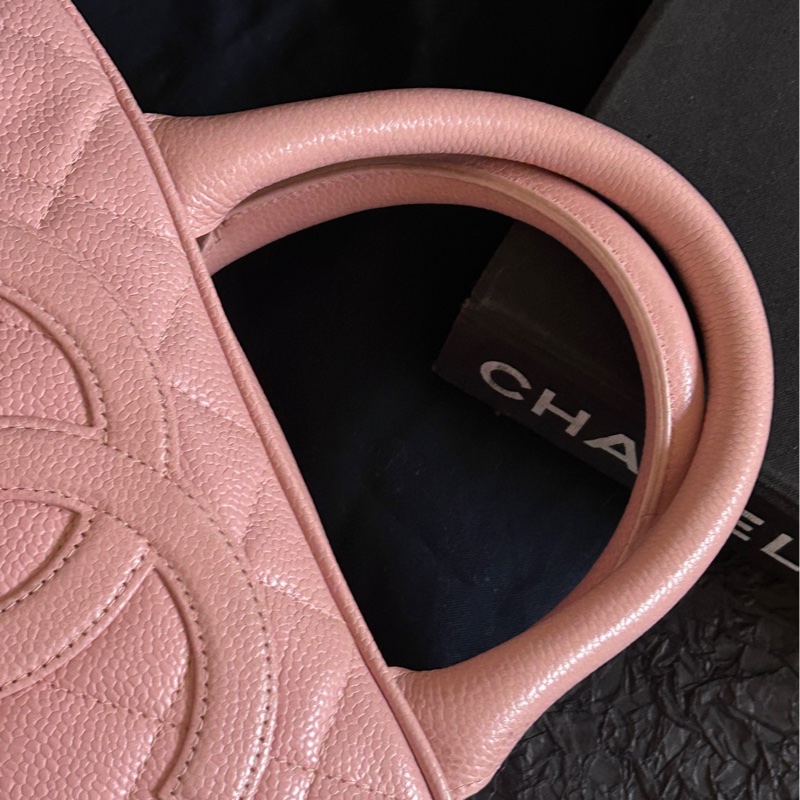 香奈兒/Chanel 粉色荔枝紋手提保齡球包小號 8開 27cm×15cm。-6