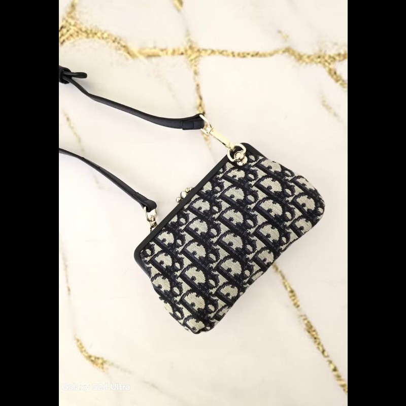 【LA LUNE】稀有中古包 Dior深藍老花口金包 單肩包 側背包 斜揹包 肩背包-1