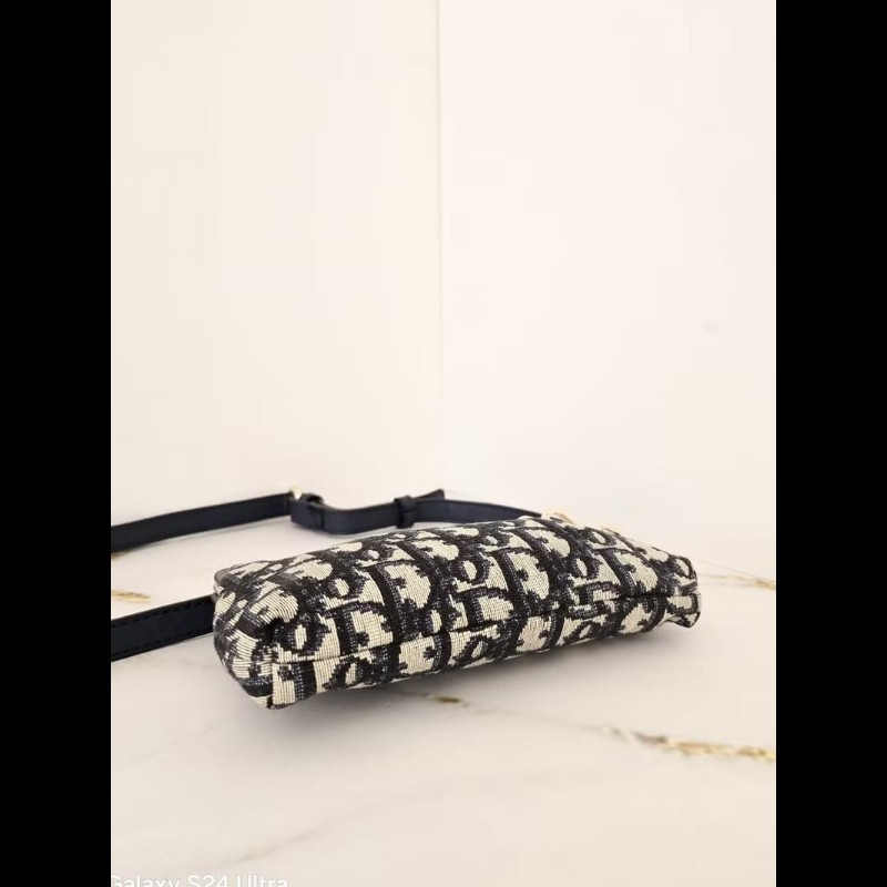 【LA LUNE】稀有中古包 Dior深藍老花口金包 單肩包 側背包 斜揹包 肩背包-4